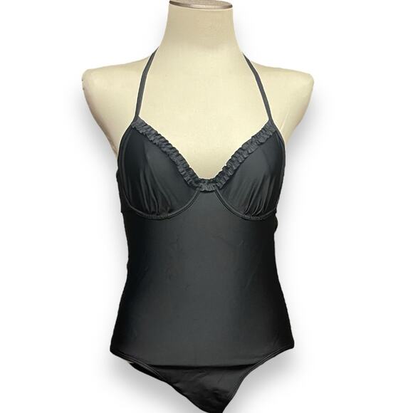 Old Navy‎ Bandeau-Style Halter Ruffle Trim Swimsuit Black Medium - Picture 4 of 9